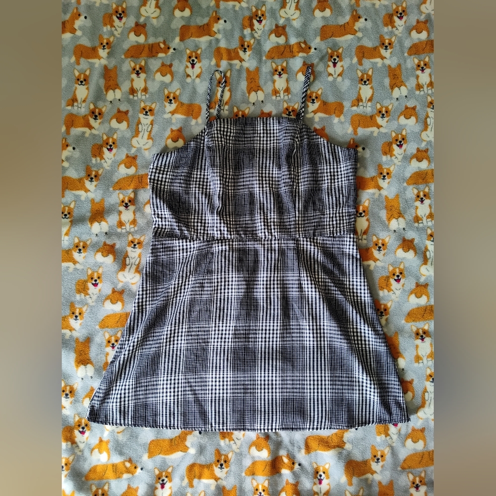 No Boundaries B/W Plaid Woven Smocked Cami Dress